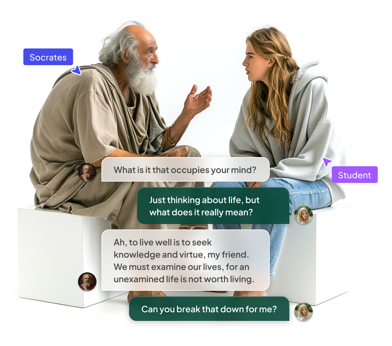 AI-powered tutors helping children learn in a vibrant classroom setting